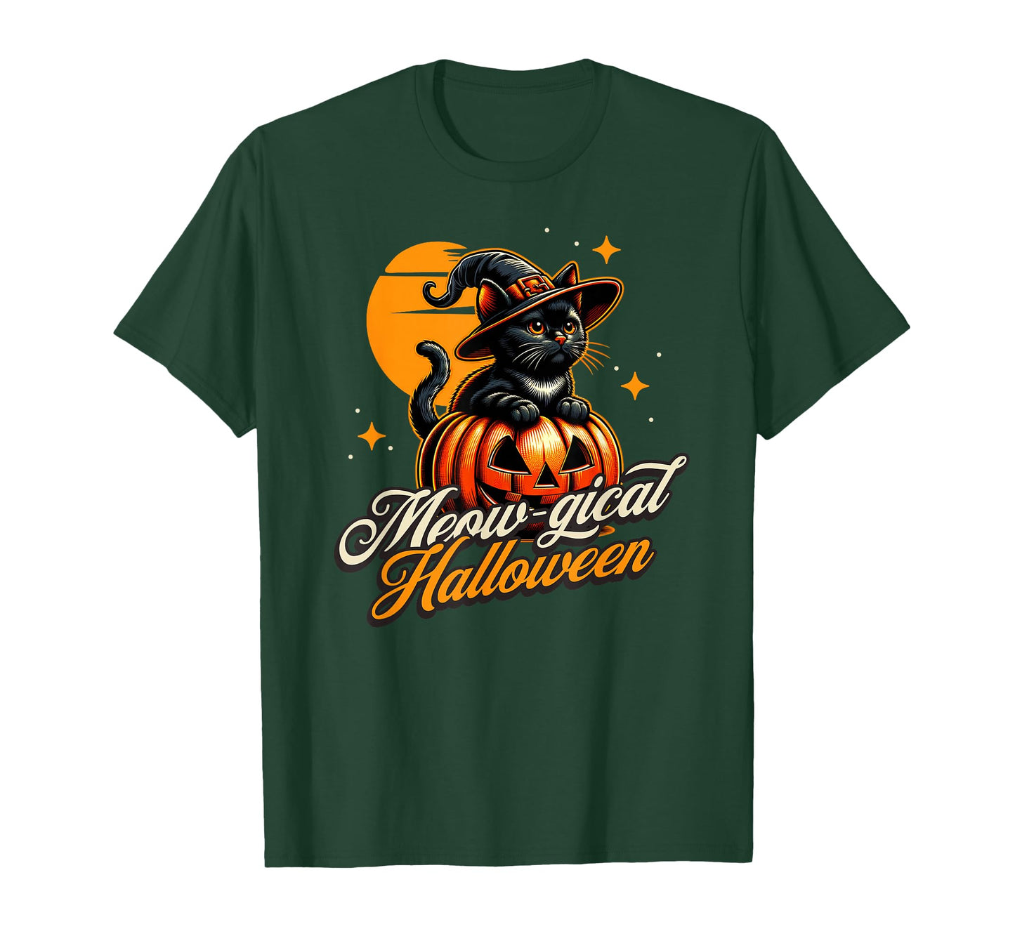 Halloween - Magical Black Cat Witch Pumpkin T-Shirt