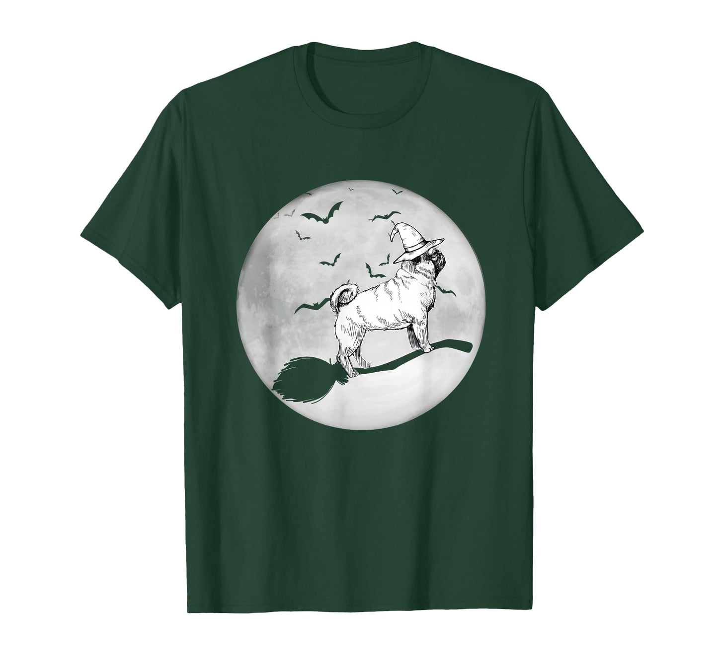 Funny Halloween Witch Pug Moon Trick Or Treat Spooky Vibes T-Shirt