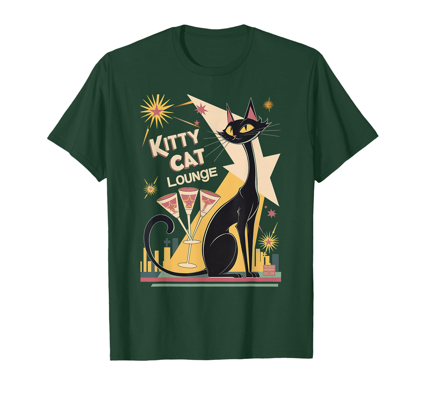 Retro Mid-Century Modern Cat and Cocktails Lounge Theme Men Women T-Shirt