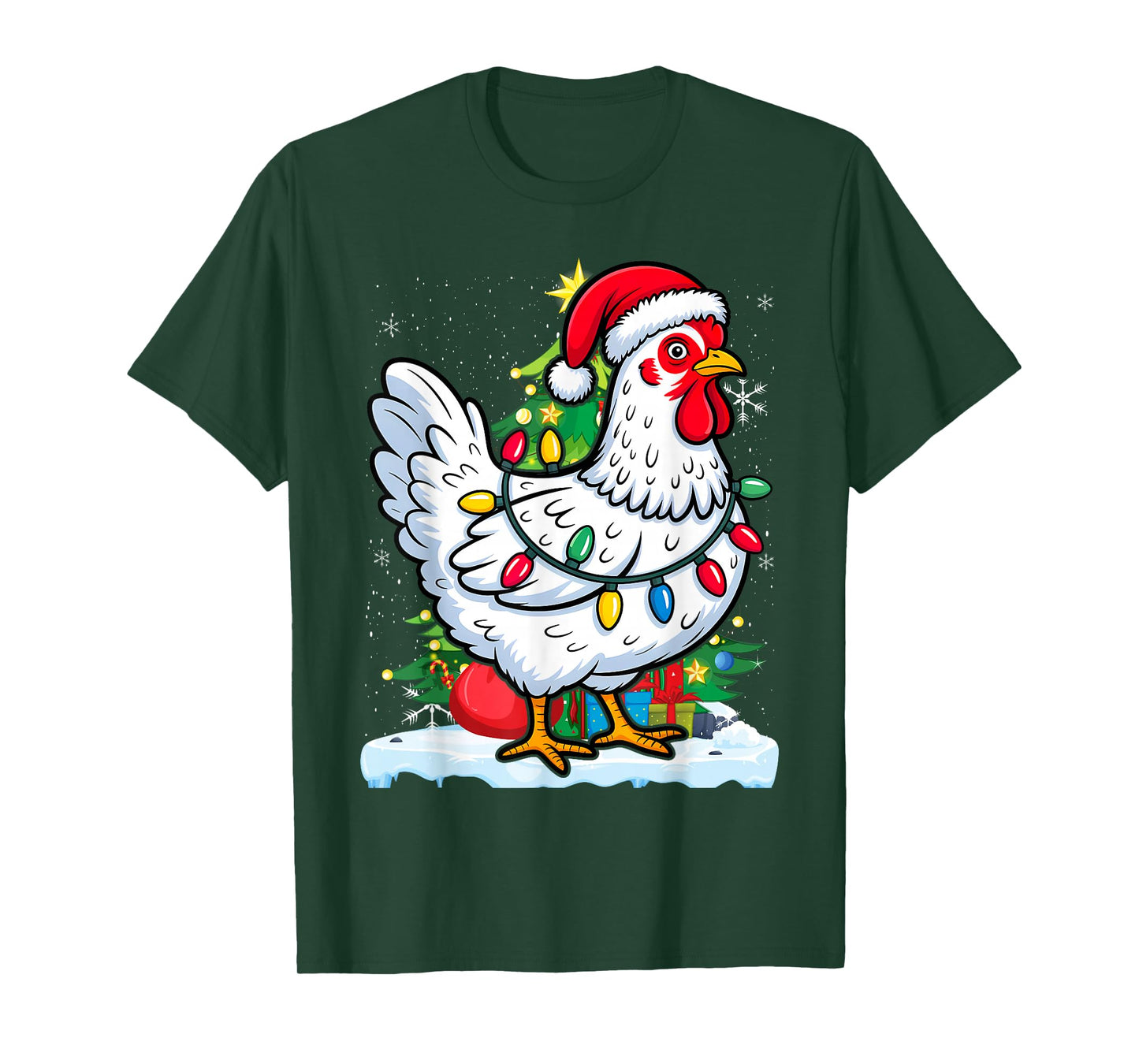Santa Chicken Christmas Lights Farmer Xmas Lover T-Shirt