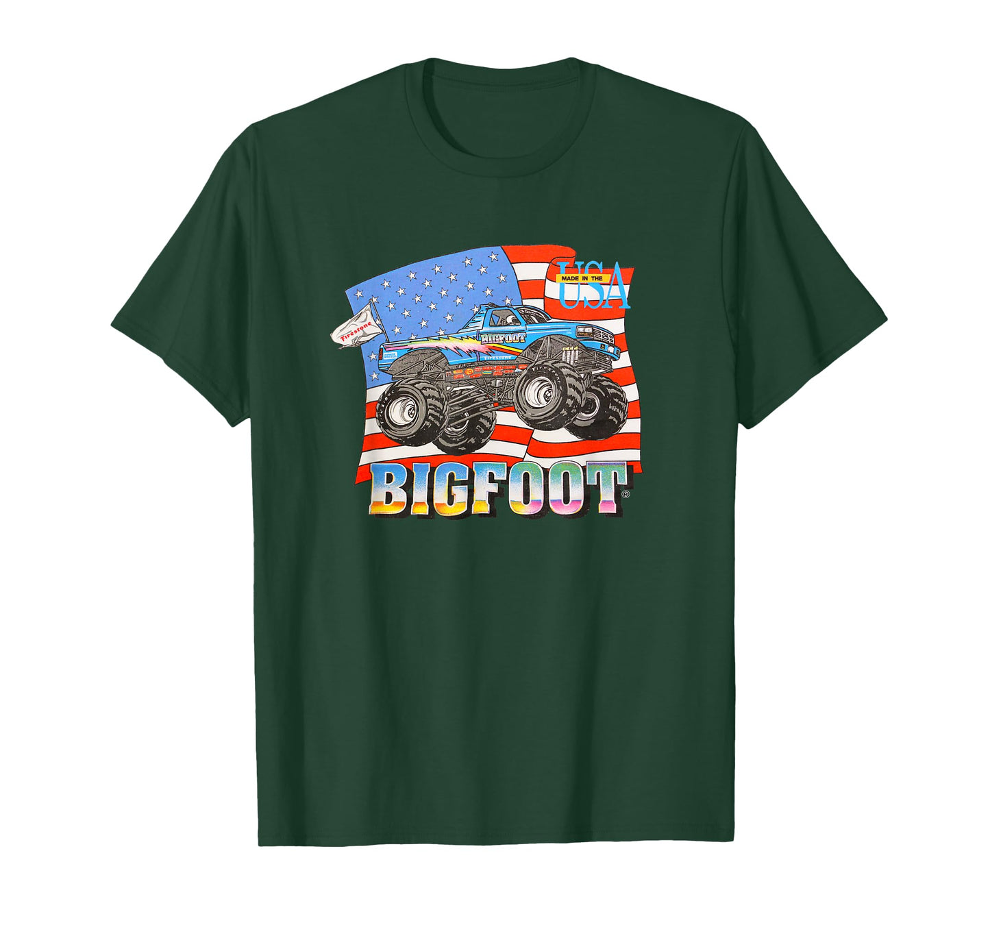 90's BIGFOOT Cruiser With American Flag Backdrop T-Shirt