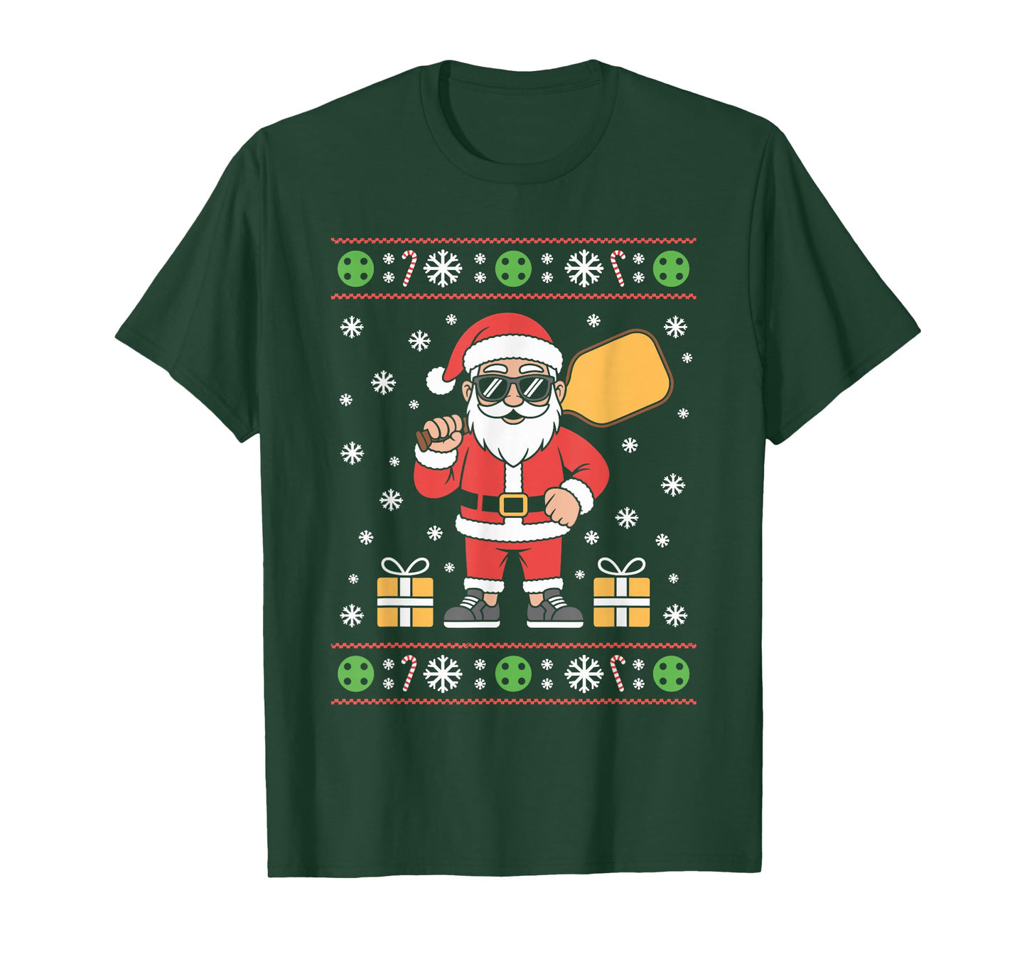Santa Claus Pickleball Player Ugly Christmas Sweater Paddle T-Shirt