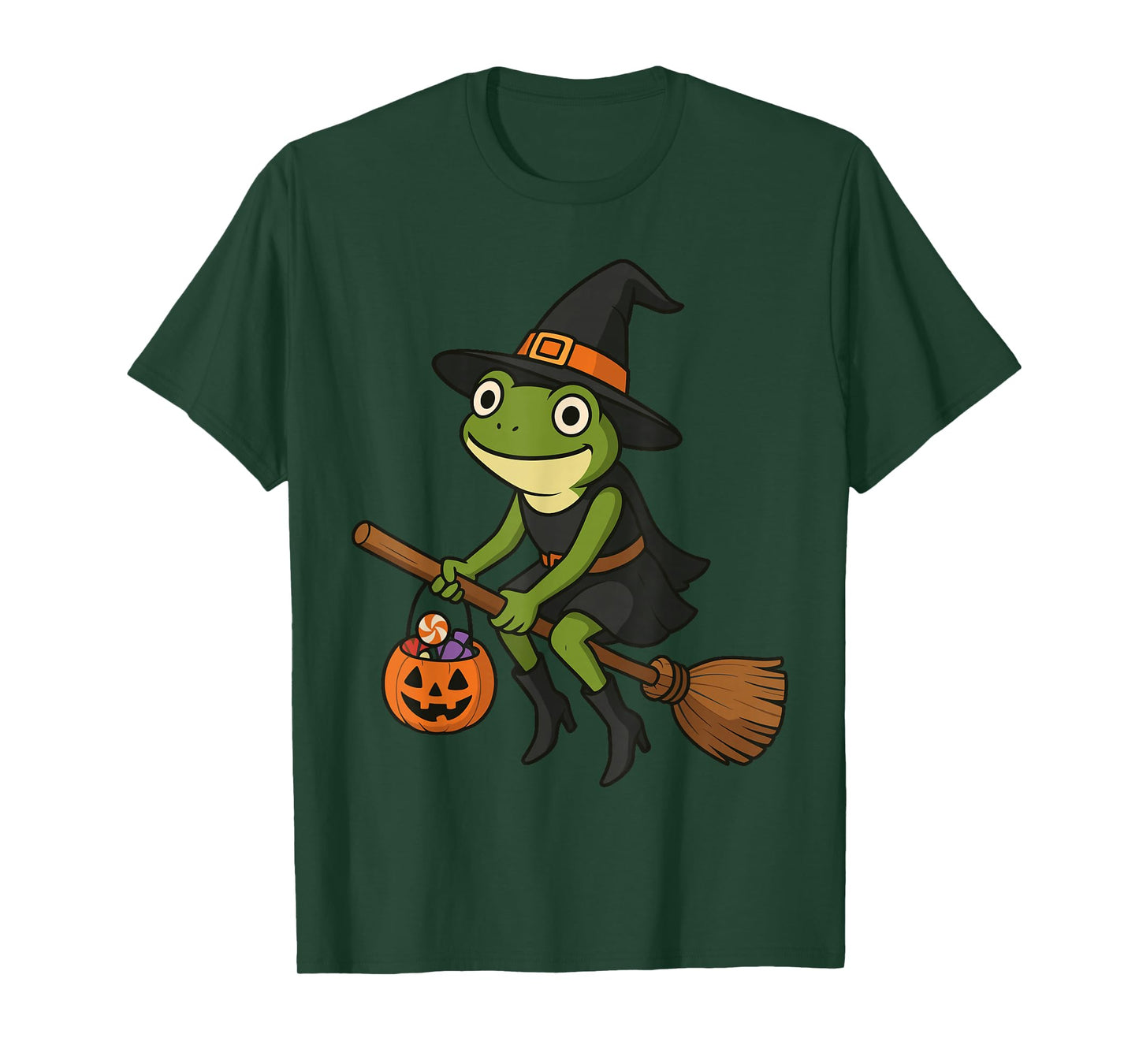 Frog Witch Hat Pumpkin Funny Halloween Outfit Men Women Kids T-Shirt