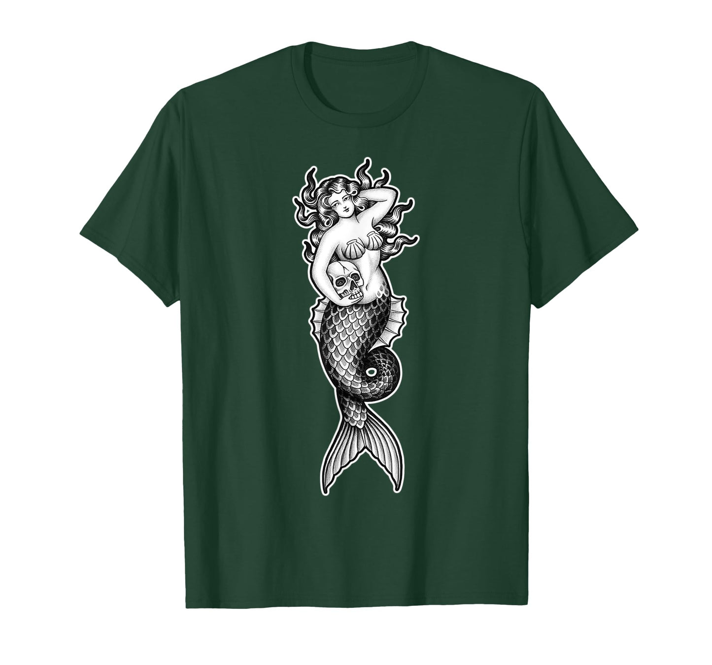 Mermaid Siren Pin-Up Girl Skull T-Shirt