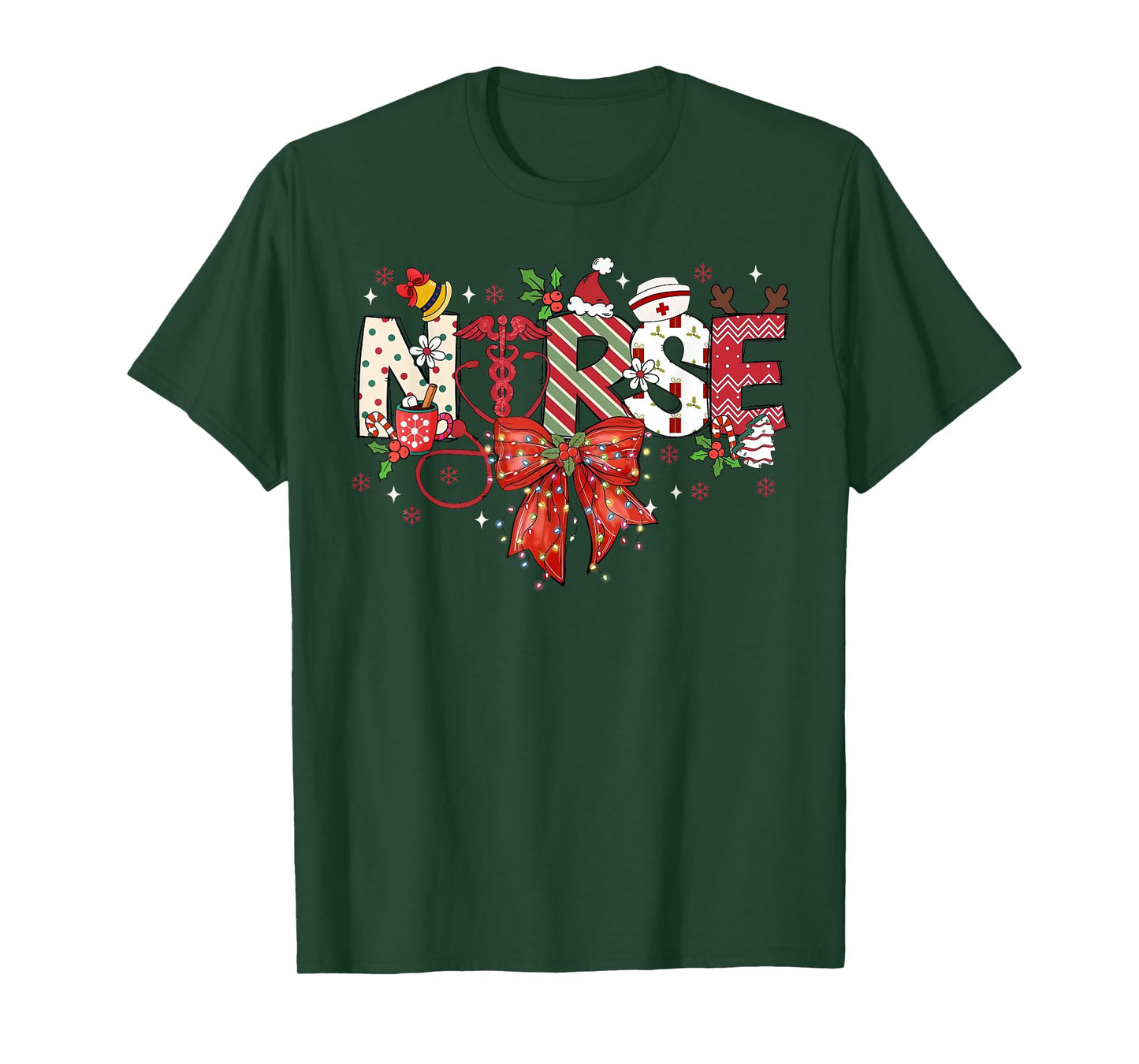 Stethoscope Coquette Bow Nurse Merry Christmas Xmas Holiday T-Shirt