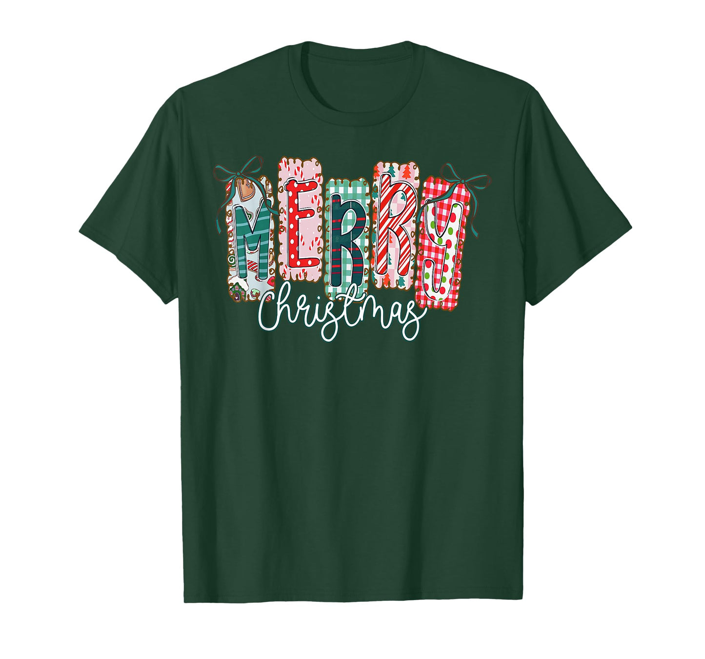 Coquette Bow Merry Christmas Preppy Xmas Pajamas Women Kids T-Shirt