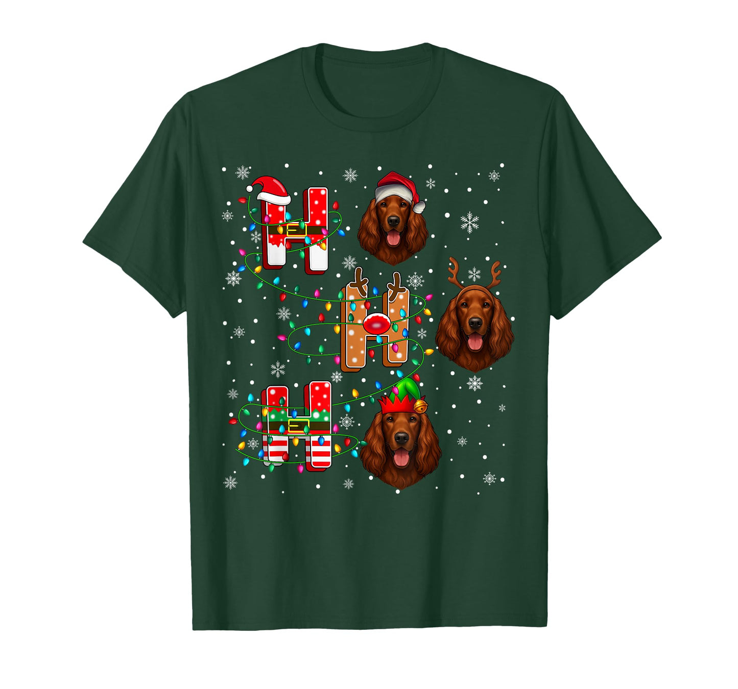 Ho Ho Santa Reindeer Hat Elf Matching Irish Setter Dog Xmas T-Shirt
