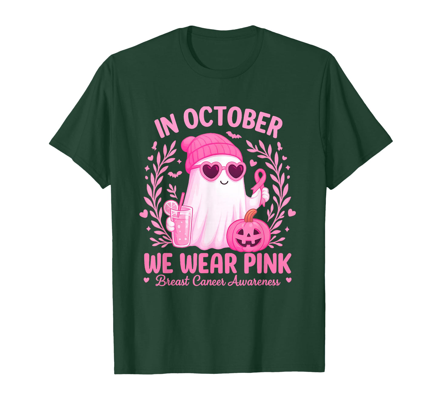 in October We Wear Pink Breast Cancer Awareness Halloween T-Shirt