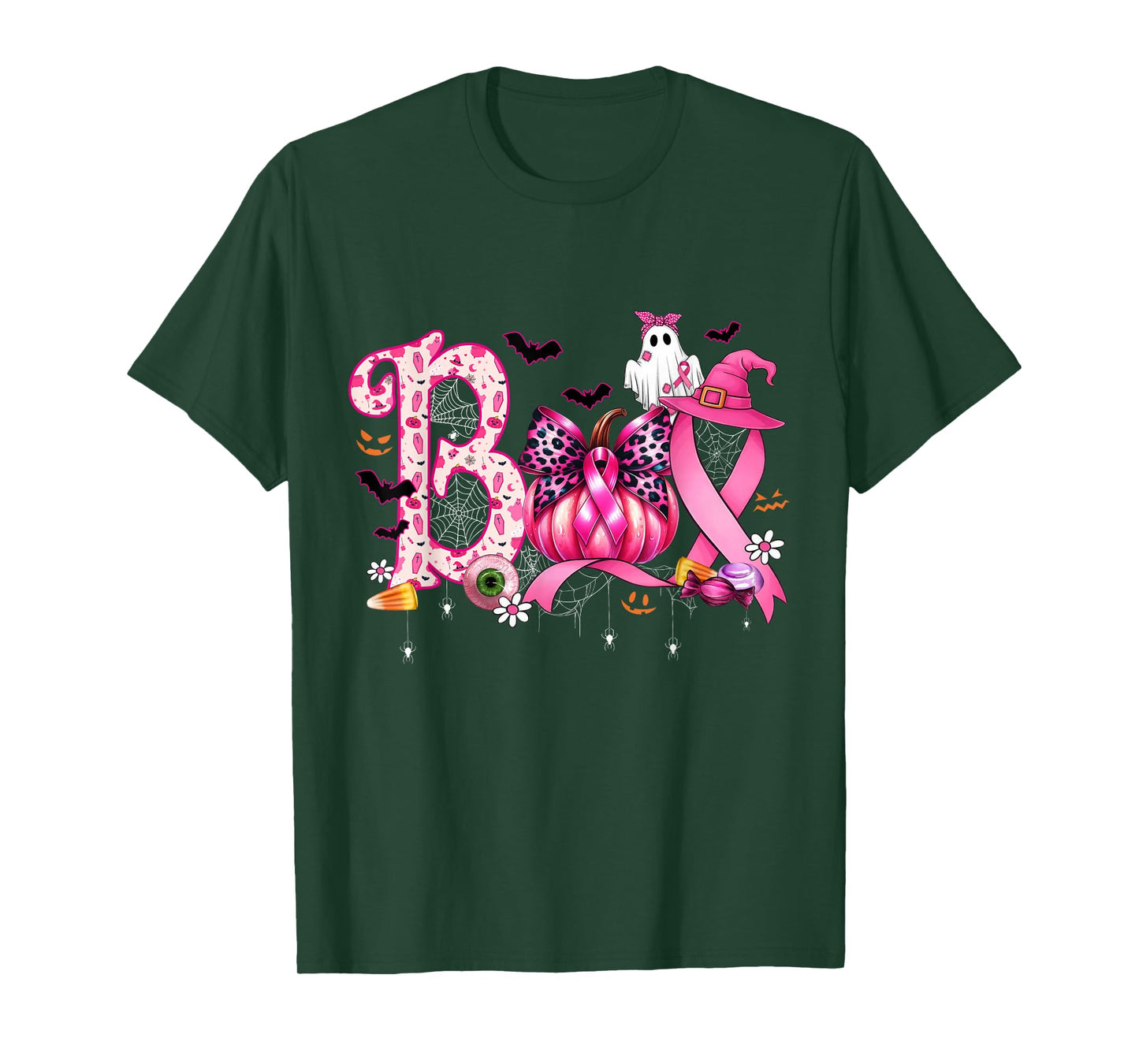 Boo Halloween Pumpkin Pink Ribbon Witch Breast Cancer T-Shirt