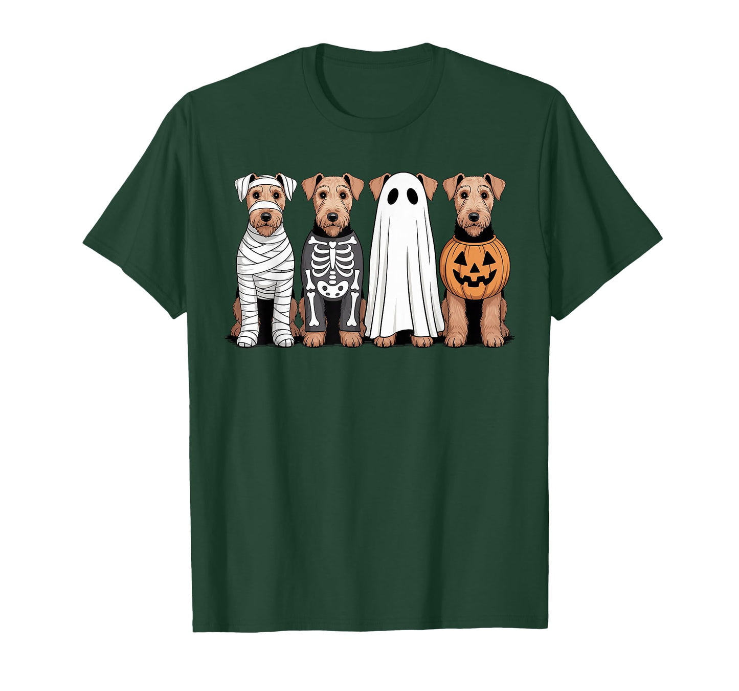 Spooky Ghost Airedale Terrier Pumpkin Halloween Dog Skeleton T-Shirt