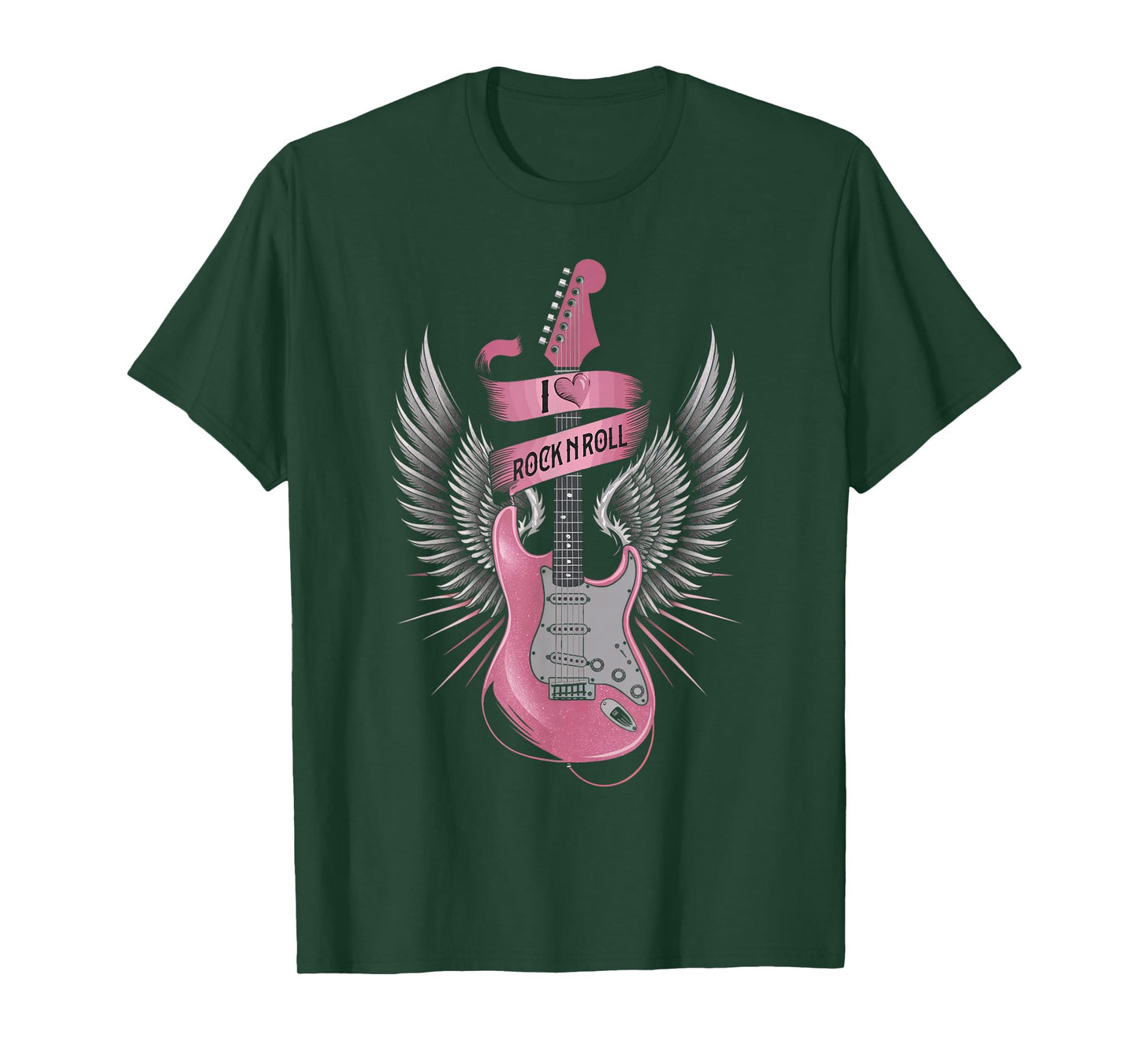 I Love Rock And Roll Pink Guitar Angel Wings Vintage T-Shirt