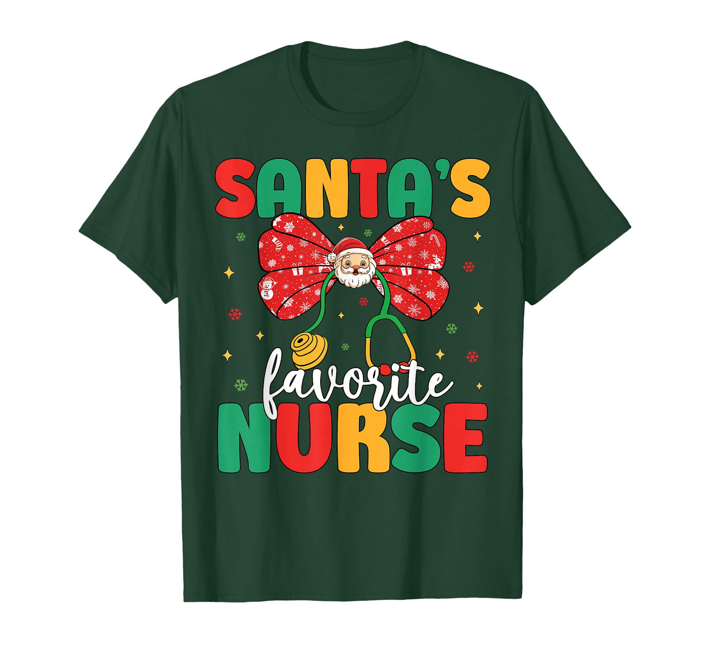 Santa's Favorite Nurse Cute Christmas Coquette Bow Women T-Shirt
