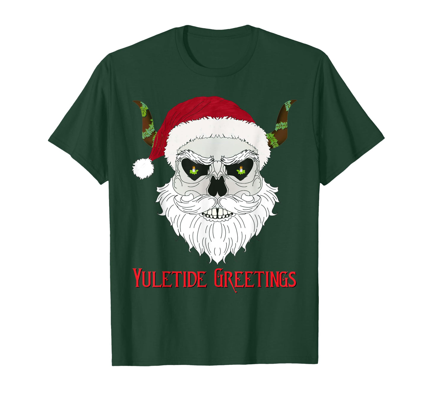Dark Yuletide Skull Santa Design in Red, White, and Black T-Shirt