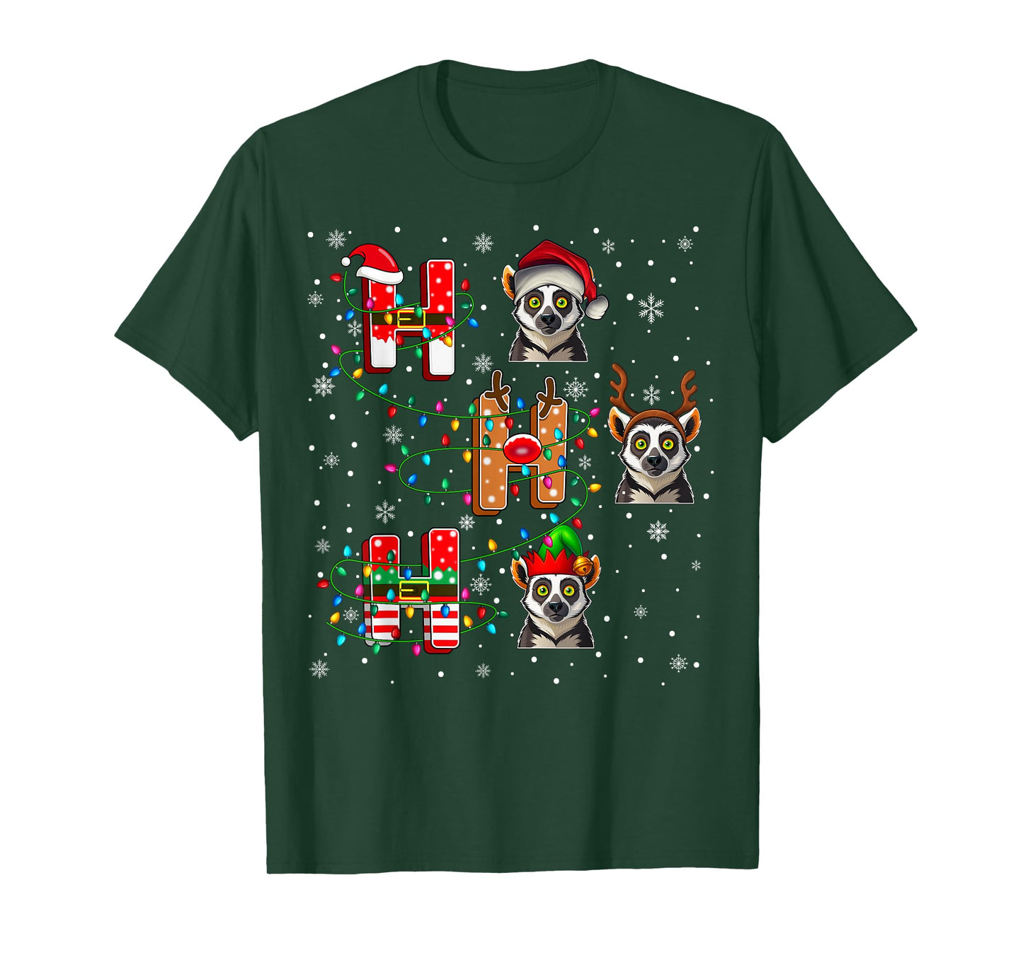 Ho Ho Ho Santa Reindeer Hat Elf Lemur Animal Christmas T-Shirt