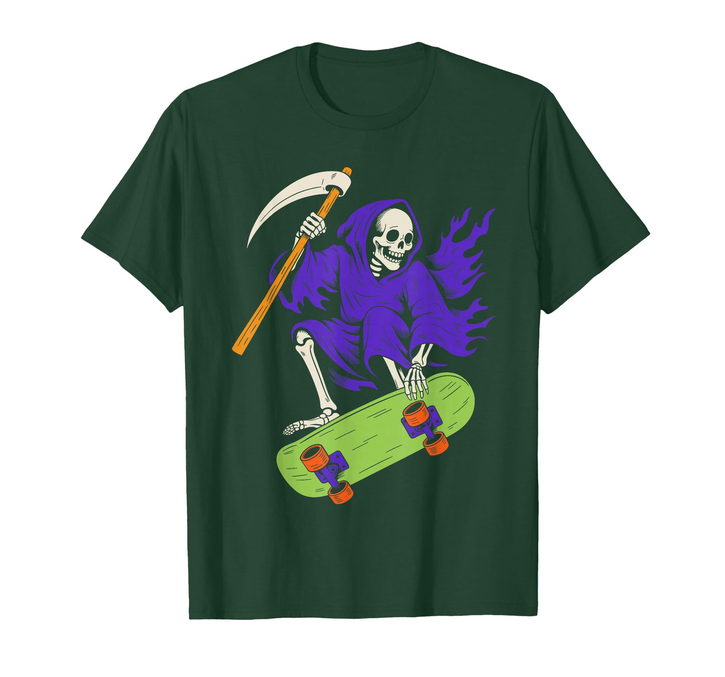 Grim Reaper Skateboarding Halloween Teen Boys Skate Board T-Shirt