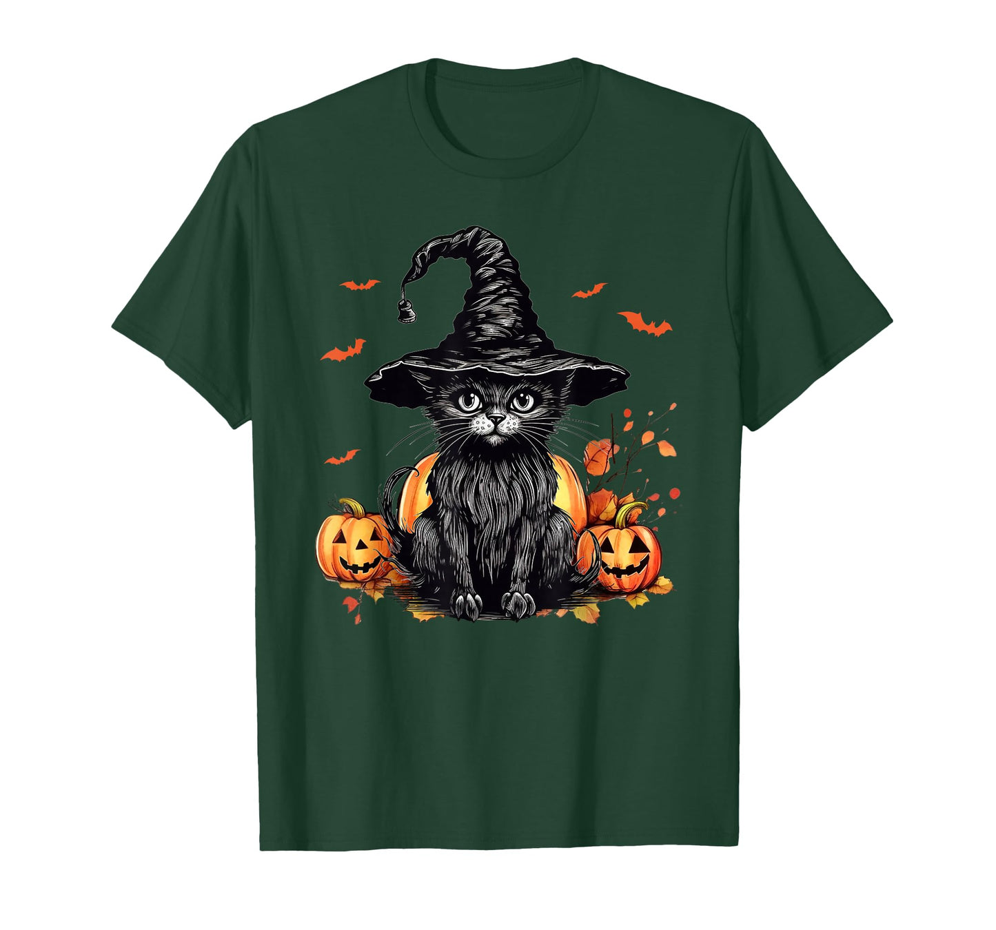 Vintage Scary Black Cat Witch Hat Halloween Costume Women T-Shirt