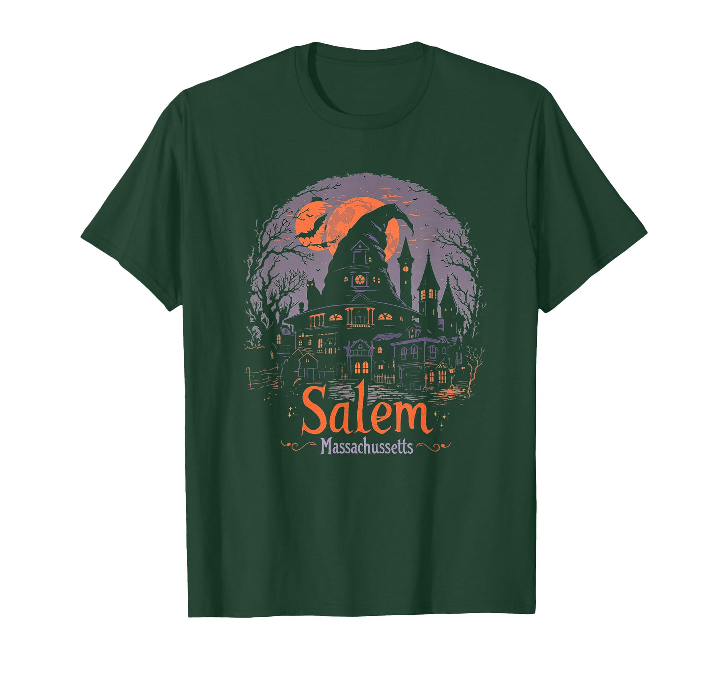 Vintage Salem Massachusetts Halloween Skyline Cityscape T-Shirt