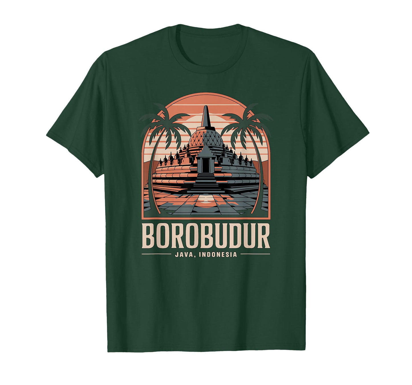 Retro Borobudur Java Indonesia, Fun Sunset and Temple T-Shirt