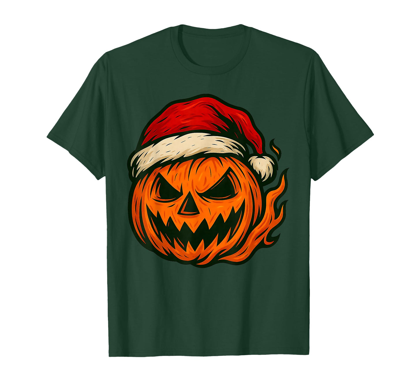 Halloween Pumpkin Santa Hat Spooky Christmas Creepy Vibes T-Shirt