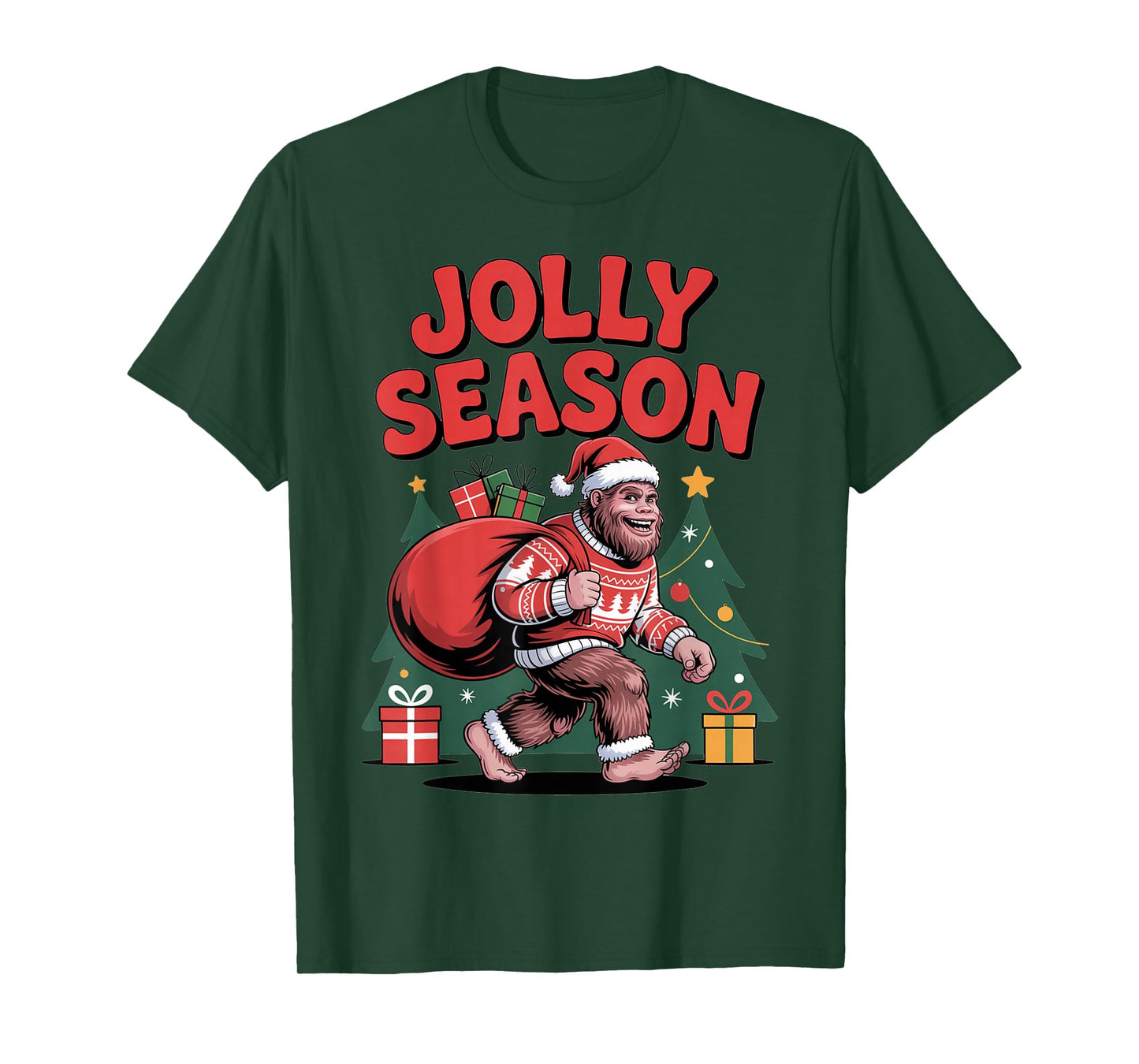 Jolly Season Holiday Bigfoot Christmas Funny Sasquatch T-Shirt