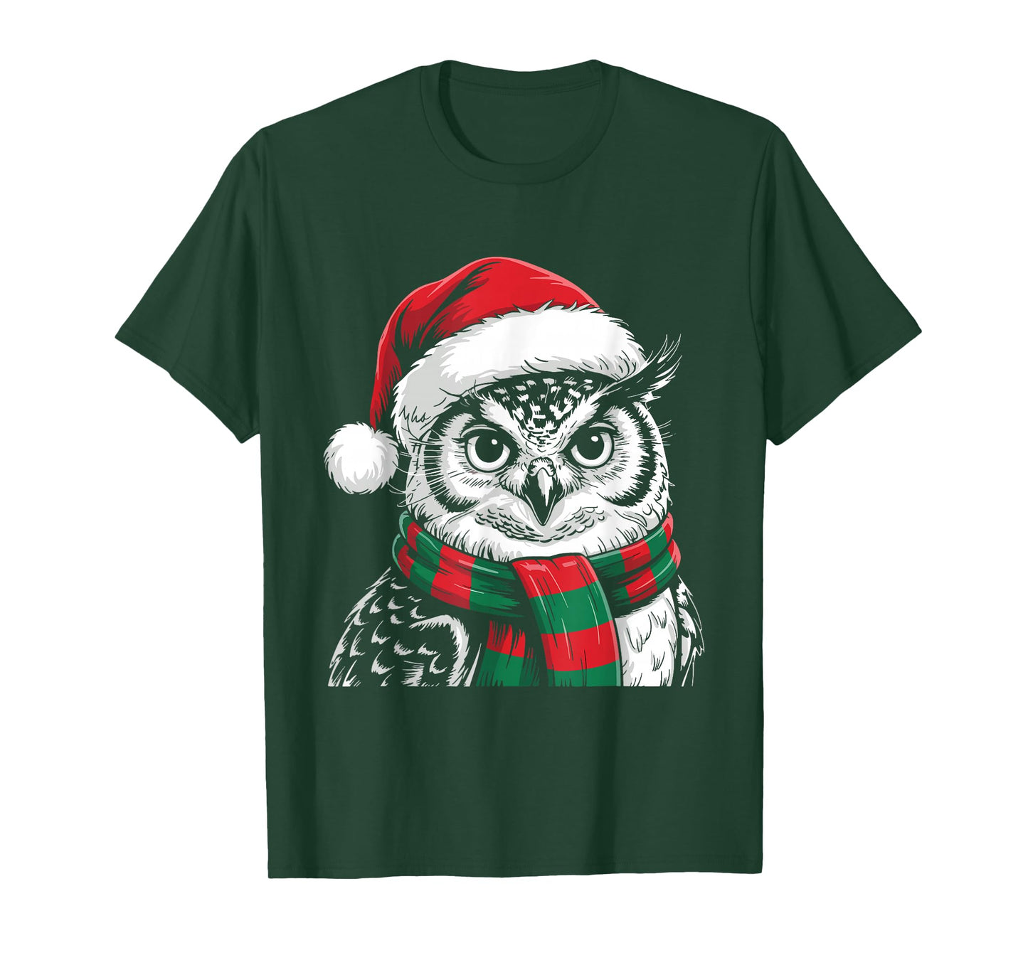 Owl Xmas Santa Hat Scarf Christmas Costume T-Shirt