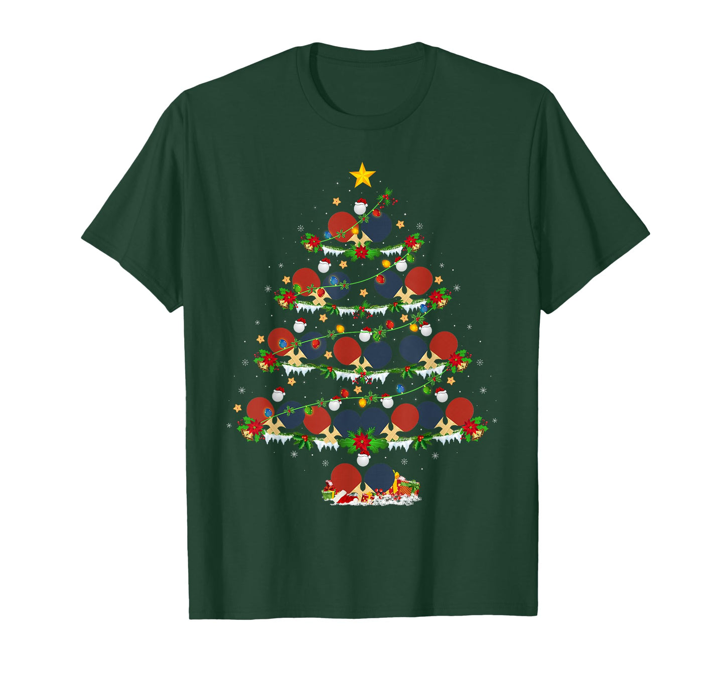 Table Tennis Christmas Tree Lights Sports Player Xmas T-Shirt
