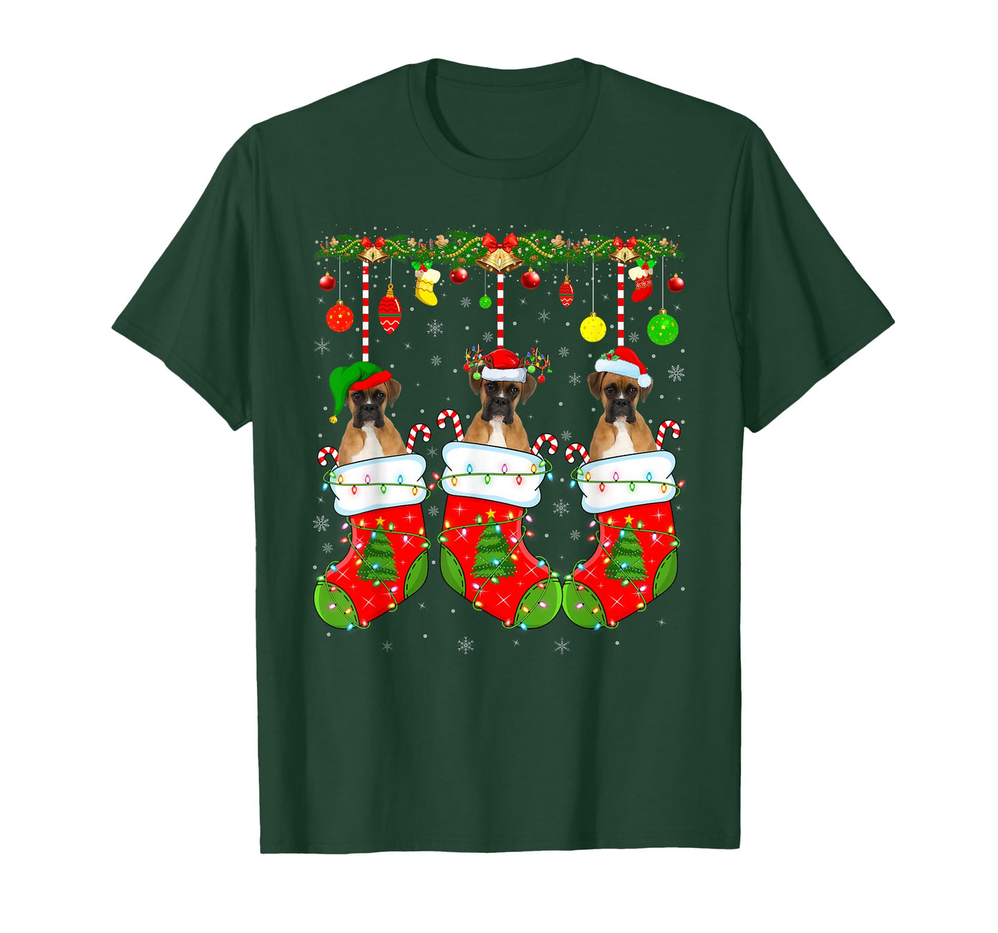 Boxer Dog in Christmas Socks Funny Pet Dog Lover Xmas T-Shirt