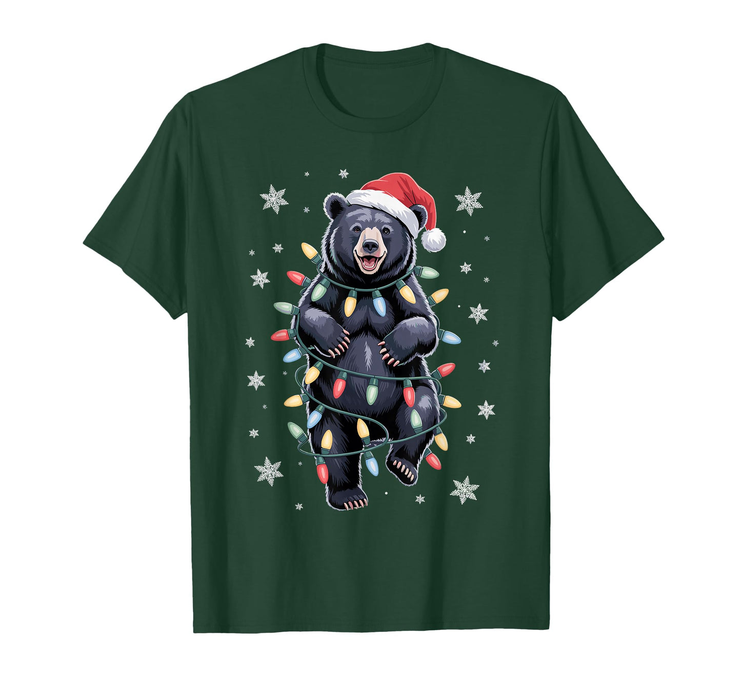 Christmas Bear Santa Hat Holiday Black Winter Vibes Funny T-Shirt