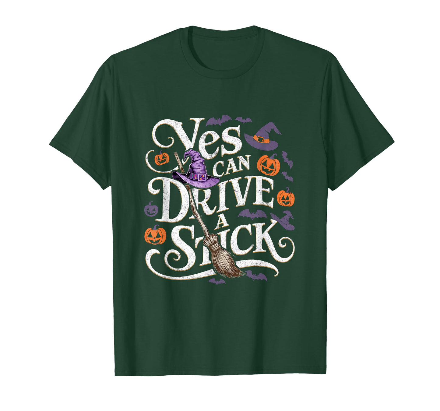 Yes I m Can Drive A Stick Witch Broom Pumpkins Halloween T-Shirt