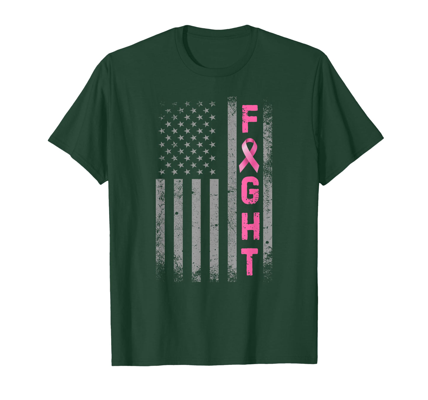 Fight Breast Cancer Awareness Pink Ribbon USA American Flag T-Shirt