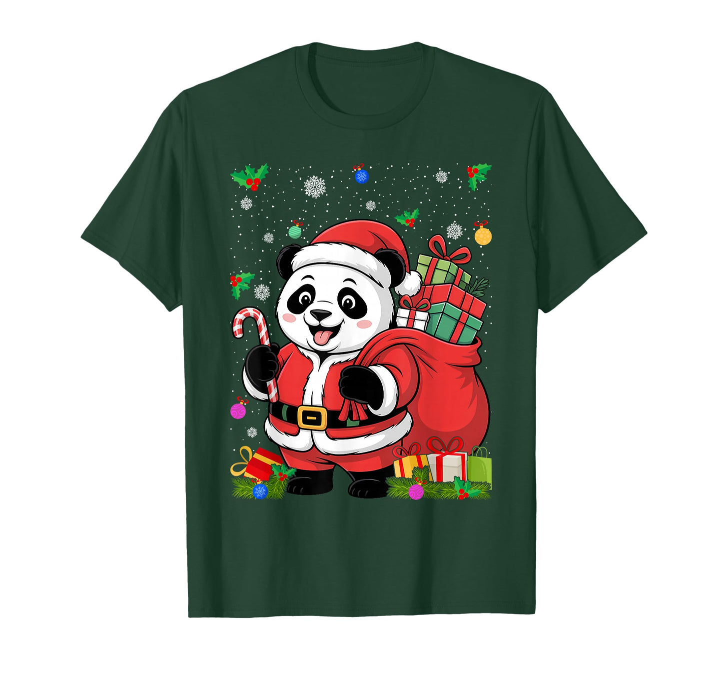 Panda Christmas Santa Hat Xmas Kids Boys Girls T-Shirt