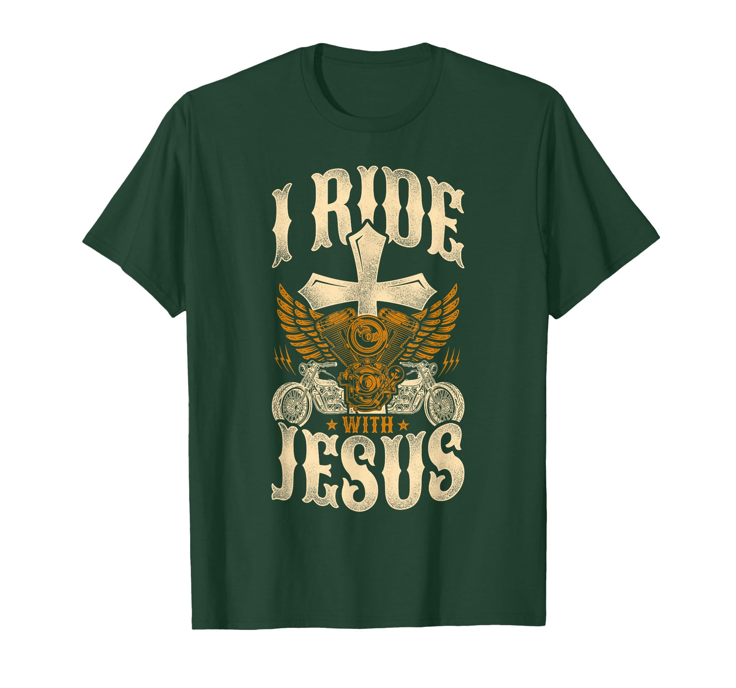 Classic Christian Motorcycle Biker I Ride With Jesus T-Shirt