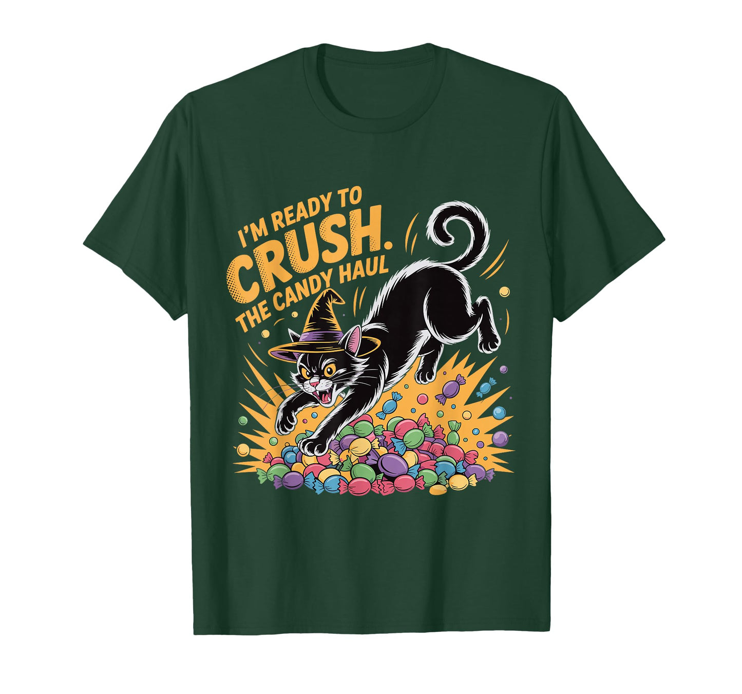 Crush The Candy Haul Funny Halloween Black Cat T-Shirt