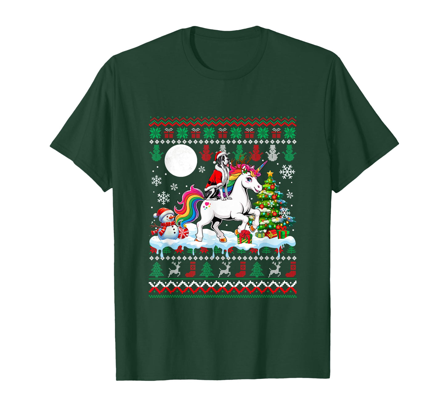 Santa Great Dane Riding Unicorn Sweater Christmas Owner Kids T-Shirt