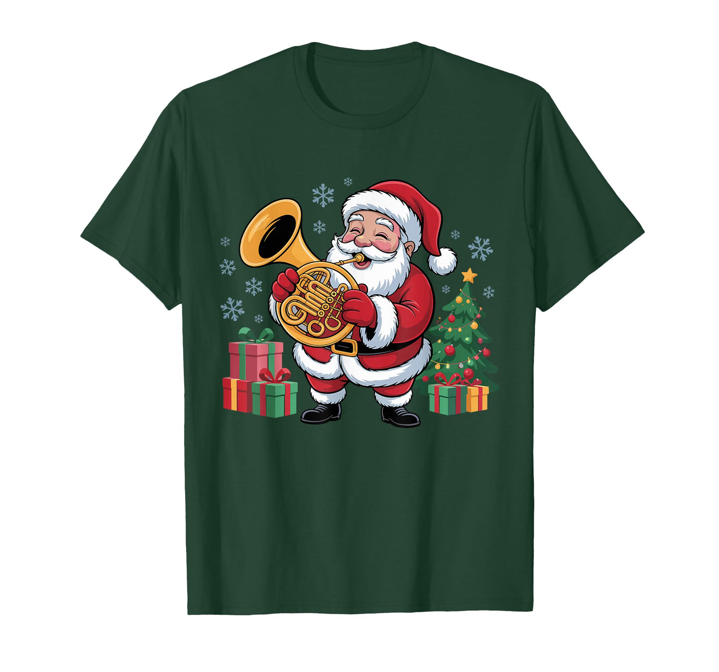 Funny Santa Christmas Design French Horn Holiday Xmas Pajama T-Shirt