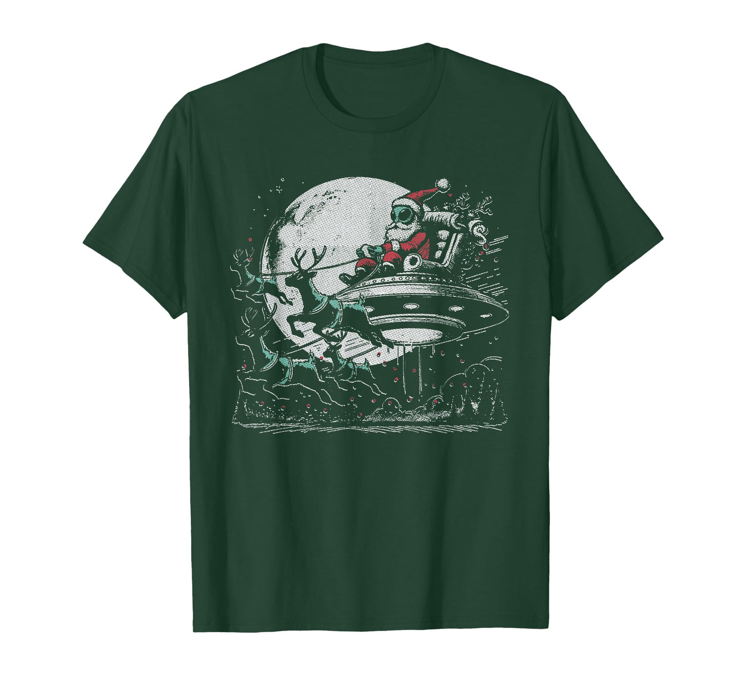 Alien Santa in UFO with Reindeer - Christmas Sci-Fi T-Shirt
