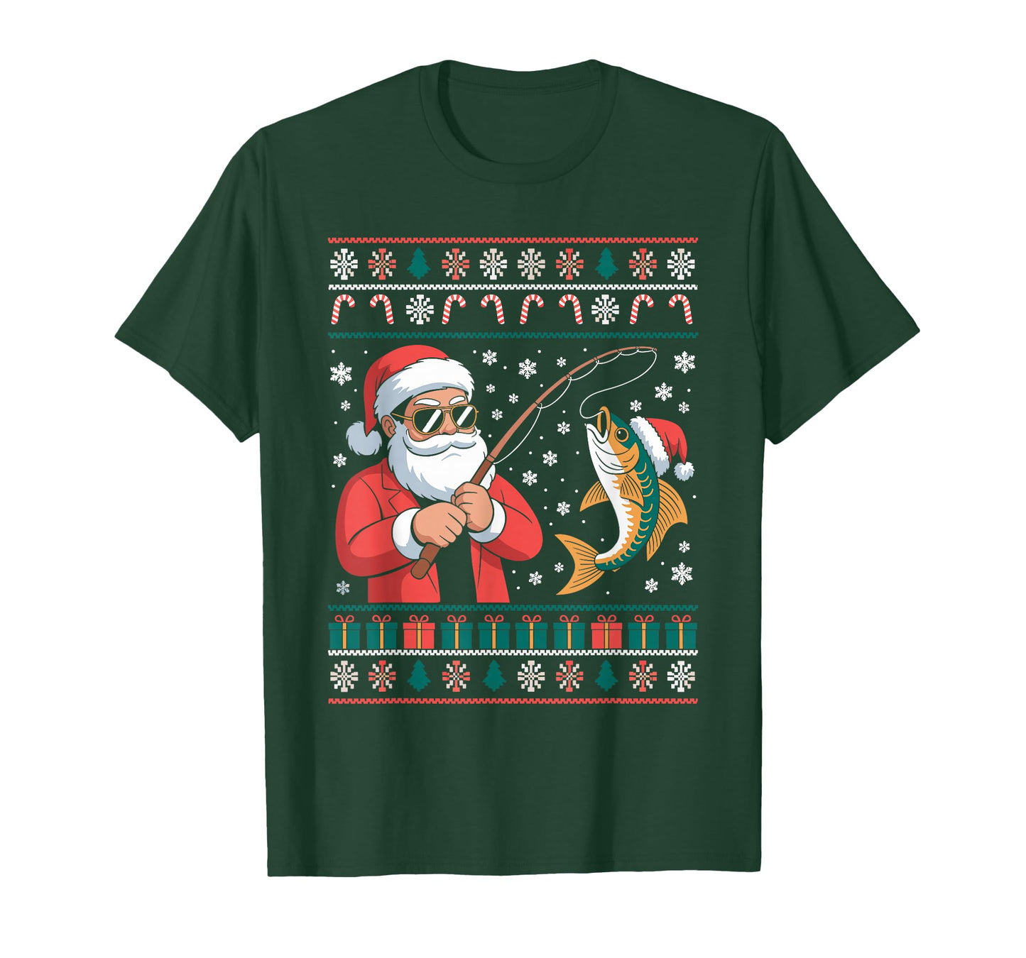 Funny Santa Claus Fishing Ugly Christmas Sweater Fisherman T-Shirt