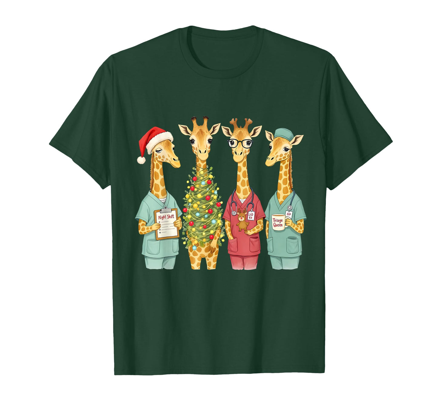 Christmas Nurse Giraffe Hat Santa Holiday Nursing Team PEDS T-Shirt