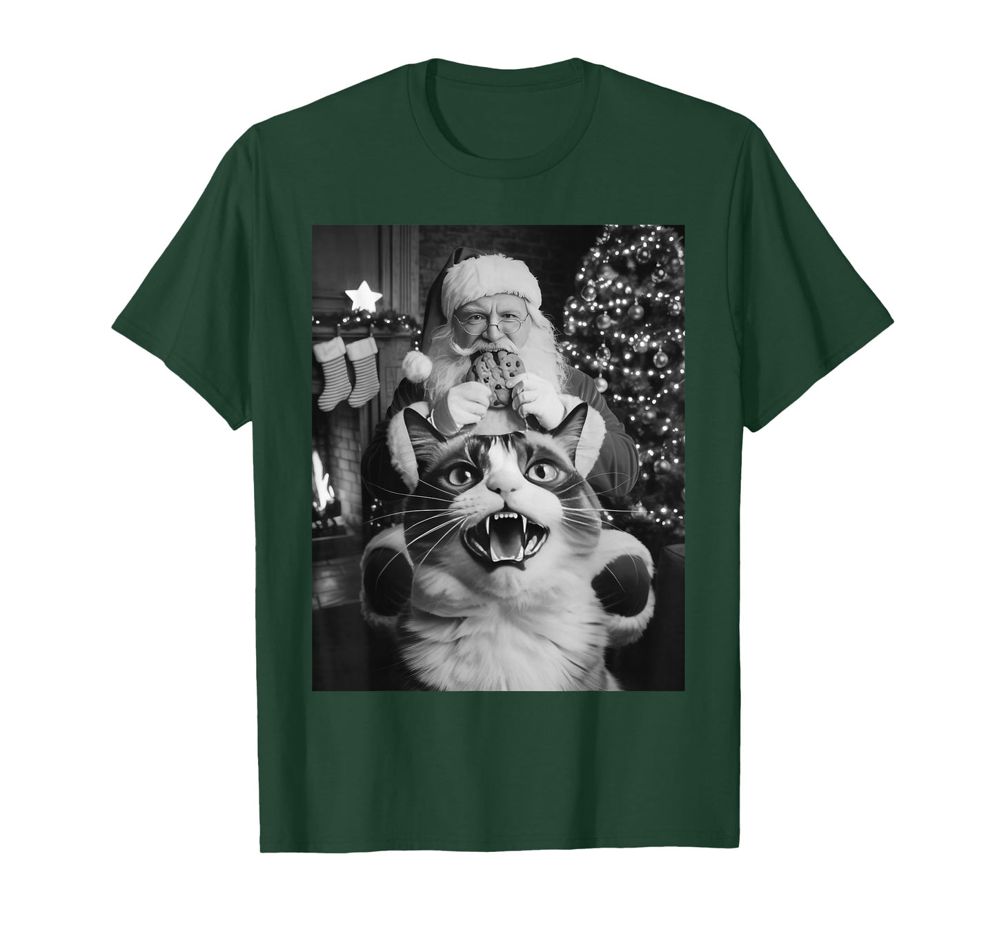 Funny Cat Selfie Santa Christmas Men Women Kids Cat Lover T-Shirt