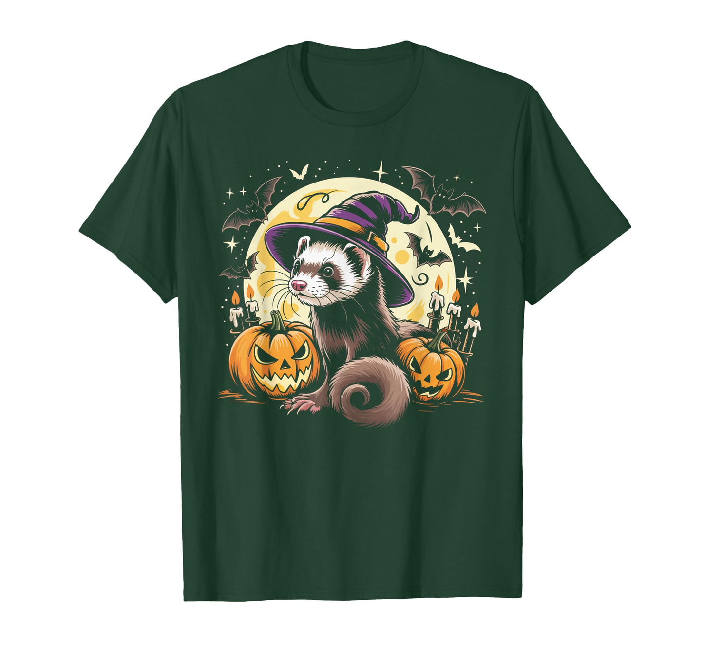 Ferret Witch Halloween - Spooky Pumpkin Bats Art T-Shirt