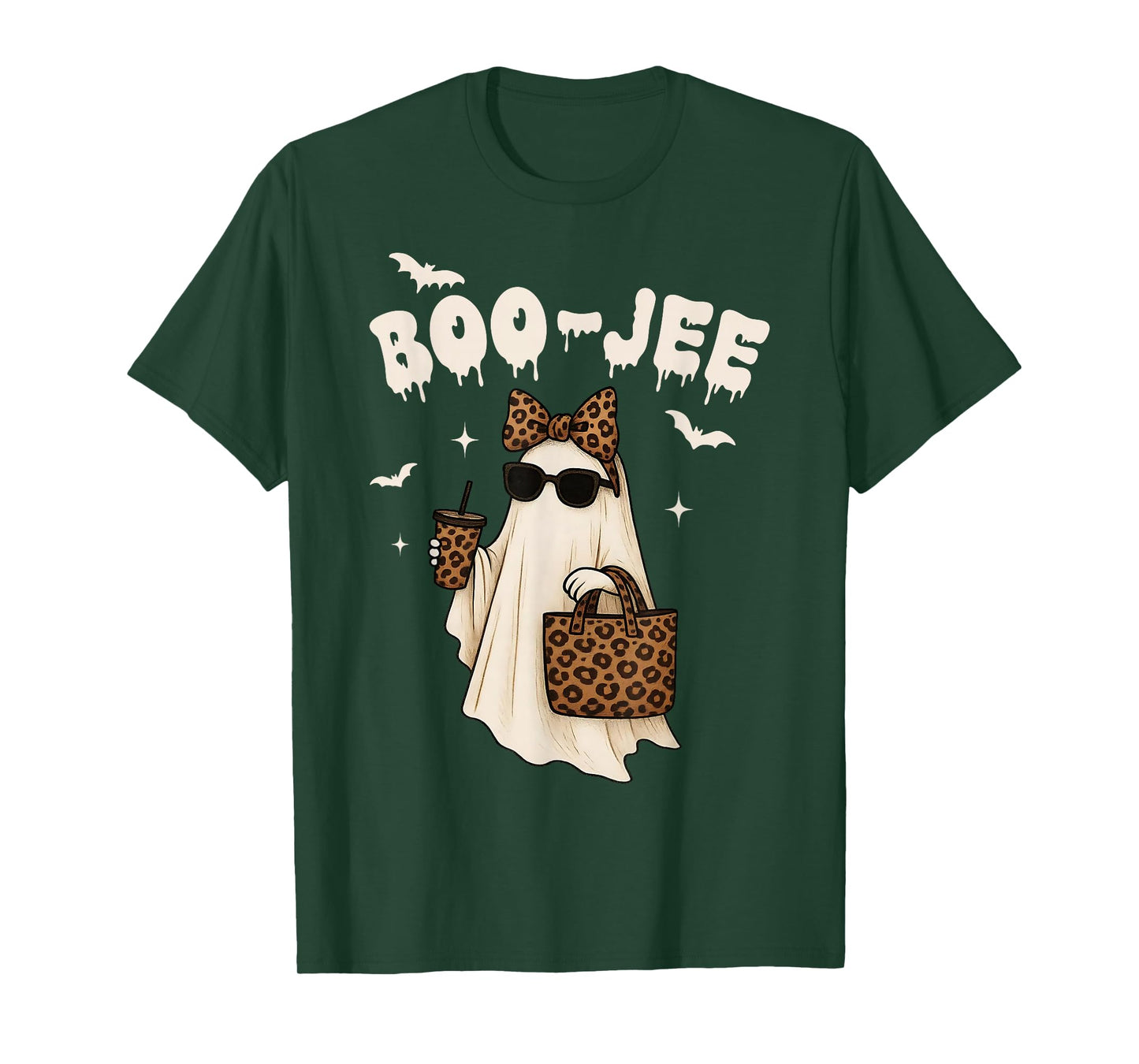 Coquette Leopard Ghost Coffee Boo-JEE Halloween Boujee Ghost T-Shirt