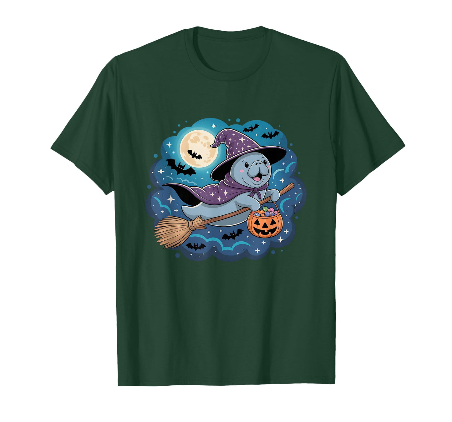 Cute Manatee Witch Halloween Funny Halloween Animal T-Shirt