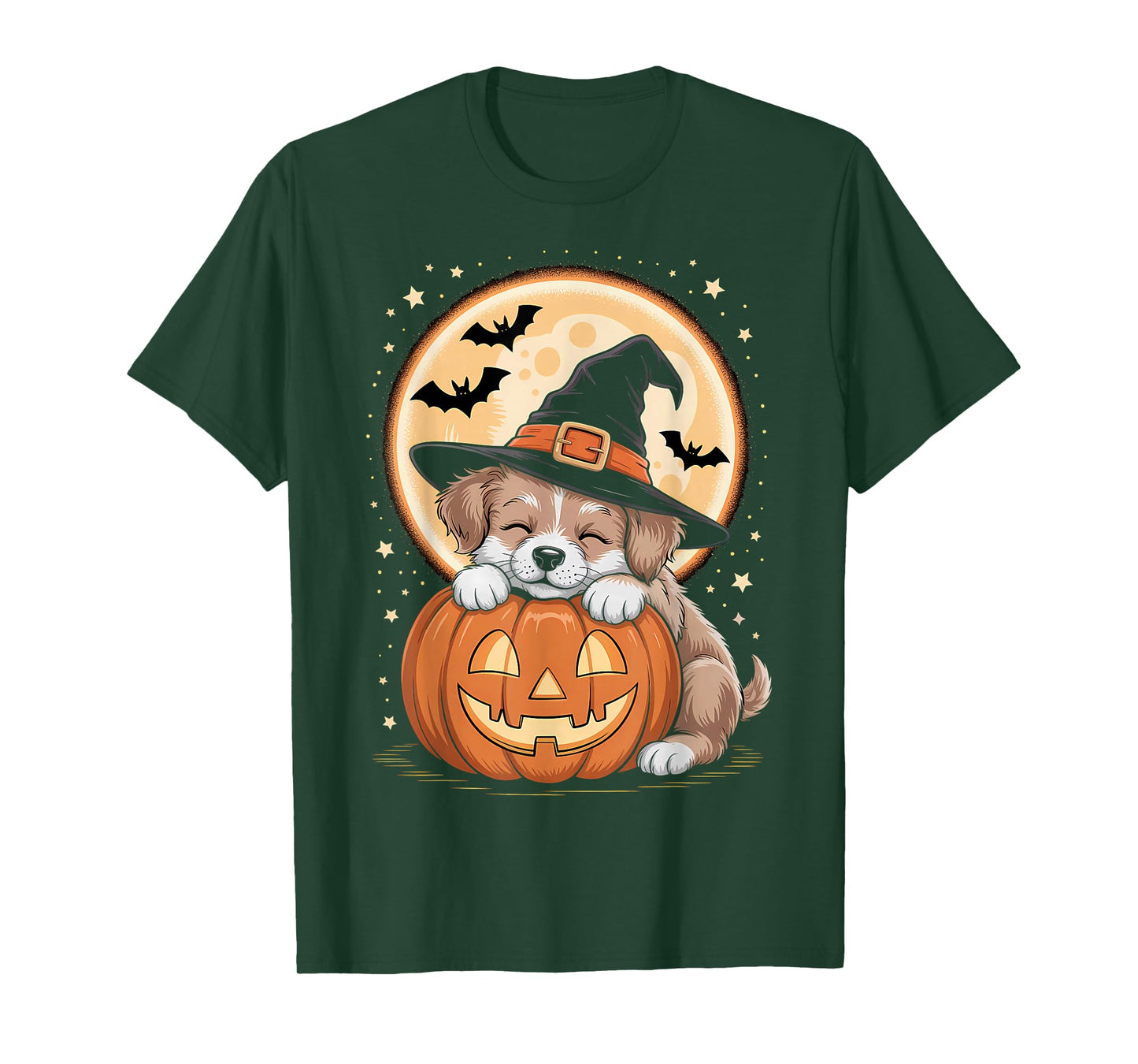 Halloween Puppy Dog Witch Hat Pumpkin Spooky T-Shirt