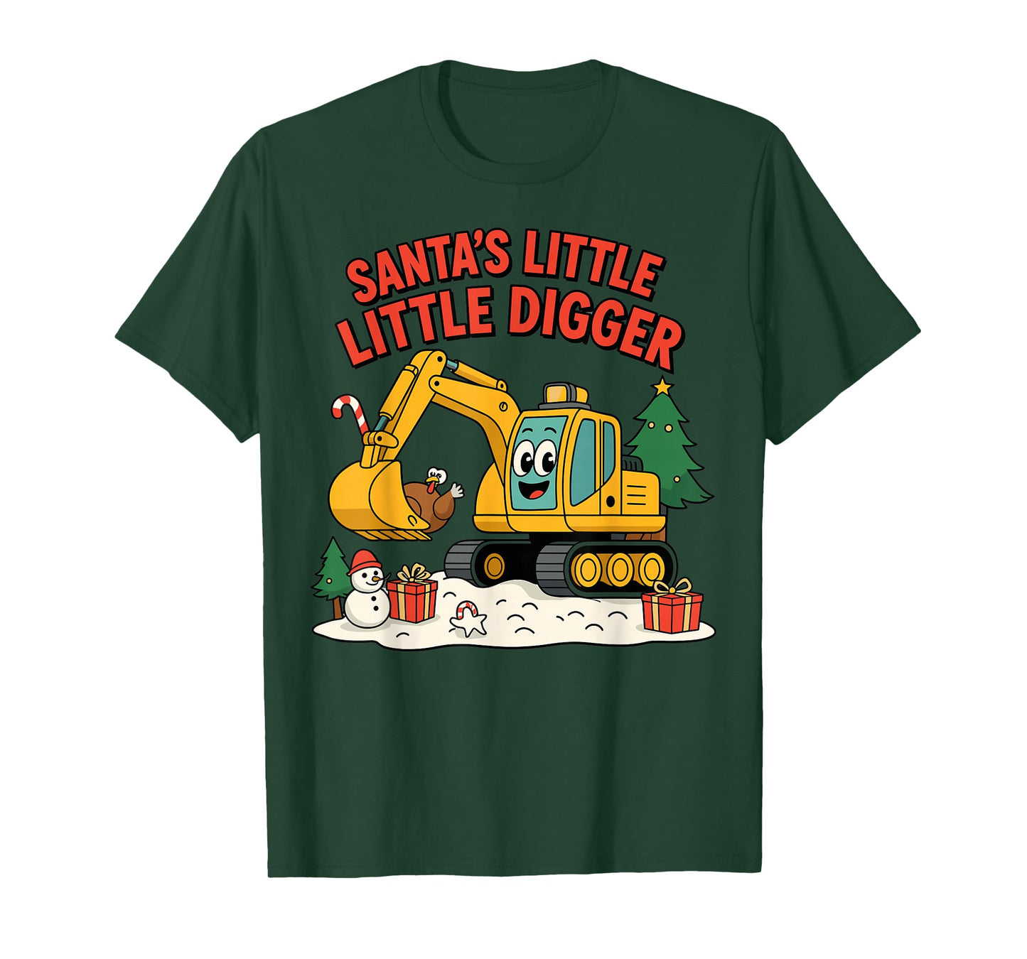 Christmas Santa Little Digger Cartoon Holiday Scene T-Shirt