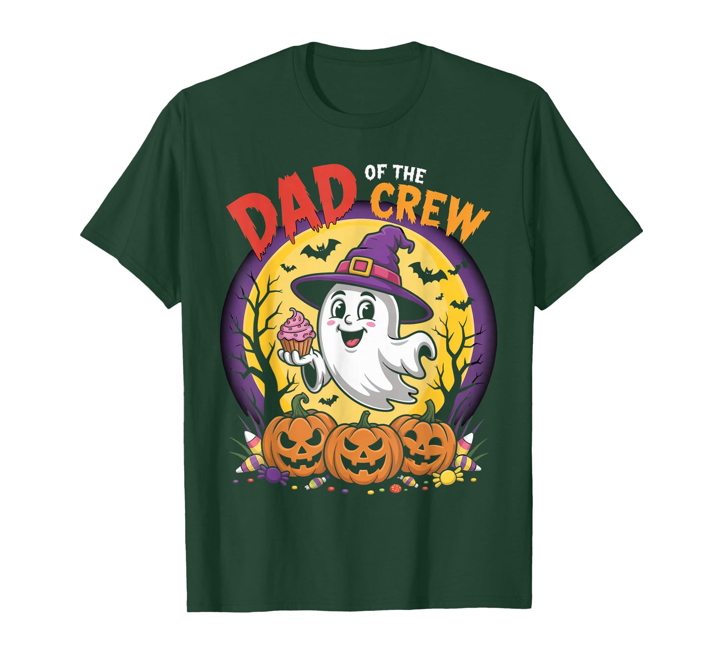 Dad of The Crew Funny Halloween Ghost Outfit with Pumpkins T-Shirt