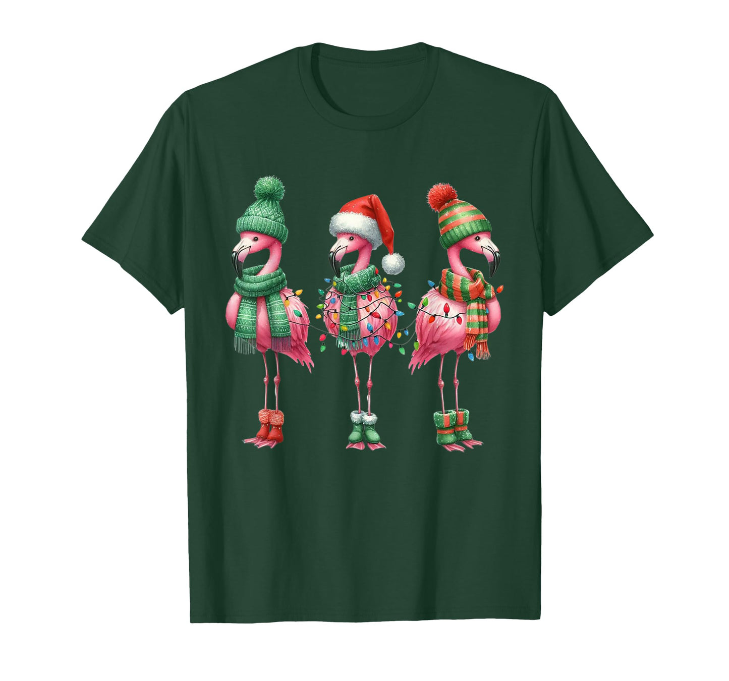 Merry Christmas Cute Flamingo Santa Snow Xmas Lights Pajamas T-Shirt