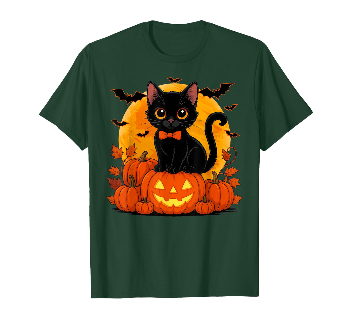 Retro Black Cat Halloween Pumpkin Costume for Women Men Kids T-Shirt