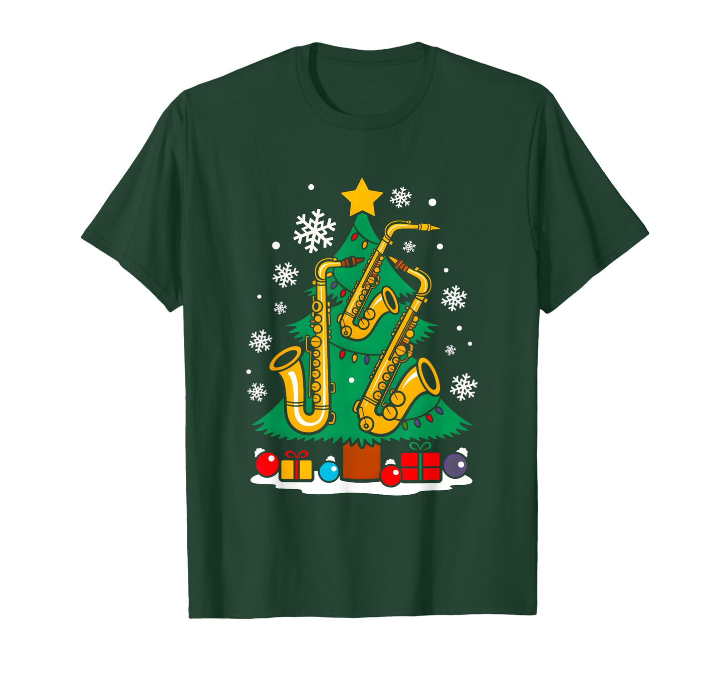 Christmas Saxophone Player Xmas Tree Funny Music Lover Santa T-Shirt