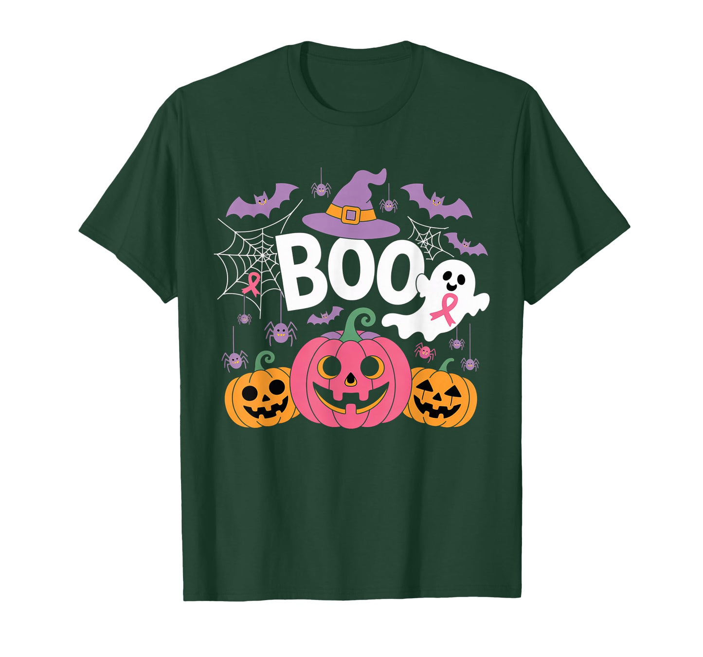 Boo Halloween Pumpkin Pink Ribbon Witch Cancer Awareness T-Shirt