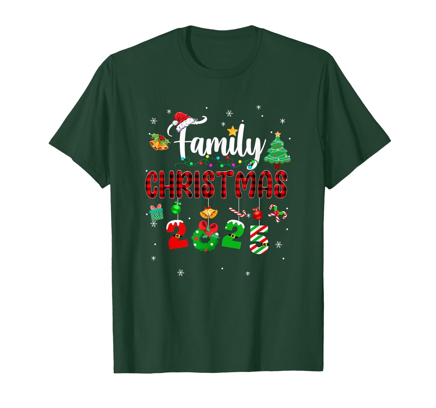 Family Christmas 2025 Matching Red Plaid Squad Santa Elf T-Shirt